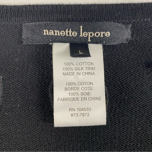 Nanette Lepore Black Button Up Cropped Cardigan Sweater Silk Ribbon Size L - Picture 4 of 10